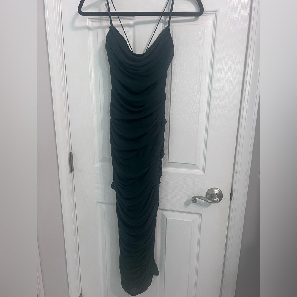 NWT | Klesis Chic Ruched Evergreen Spaghetti Strap Dress, Size M